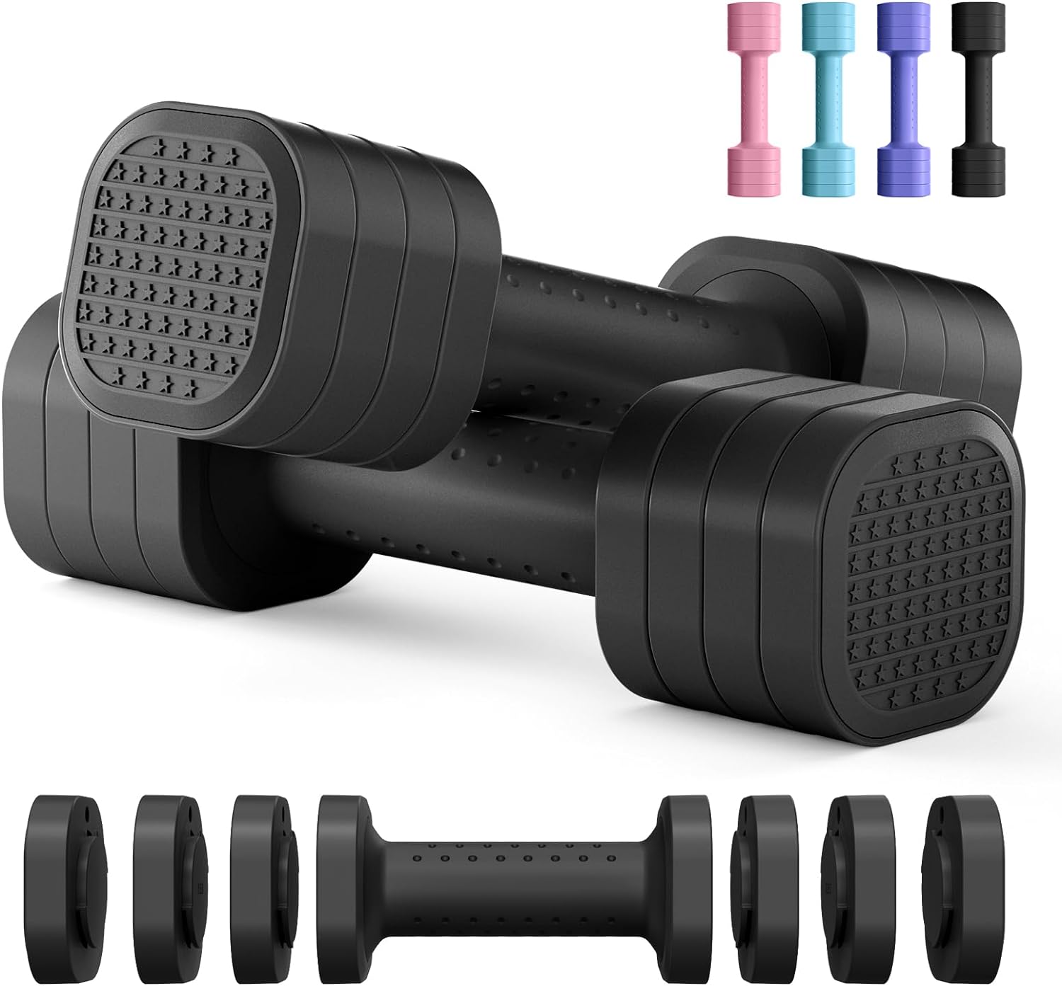 Adjustable Dumbbell Set 4-in-1 with Soft Rubber Handle