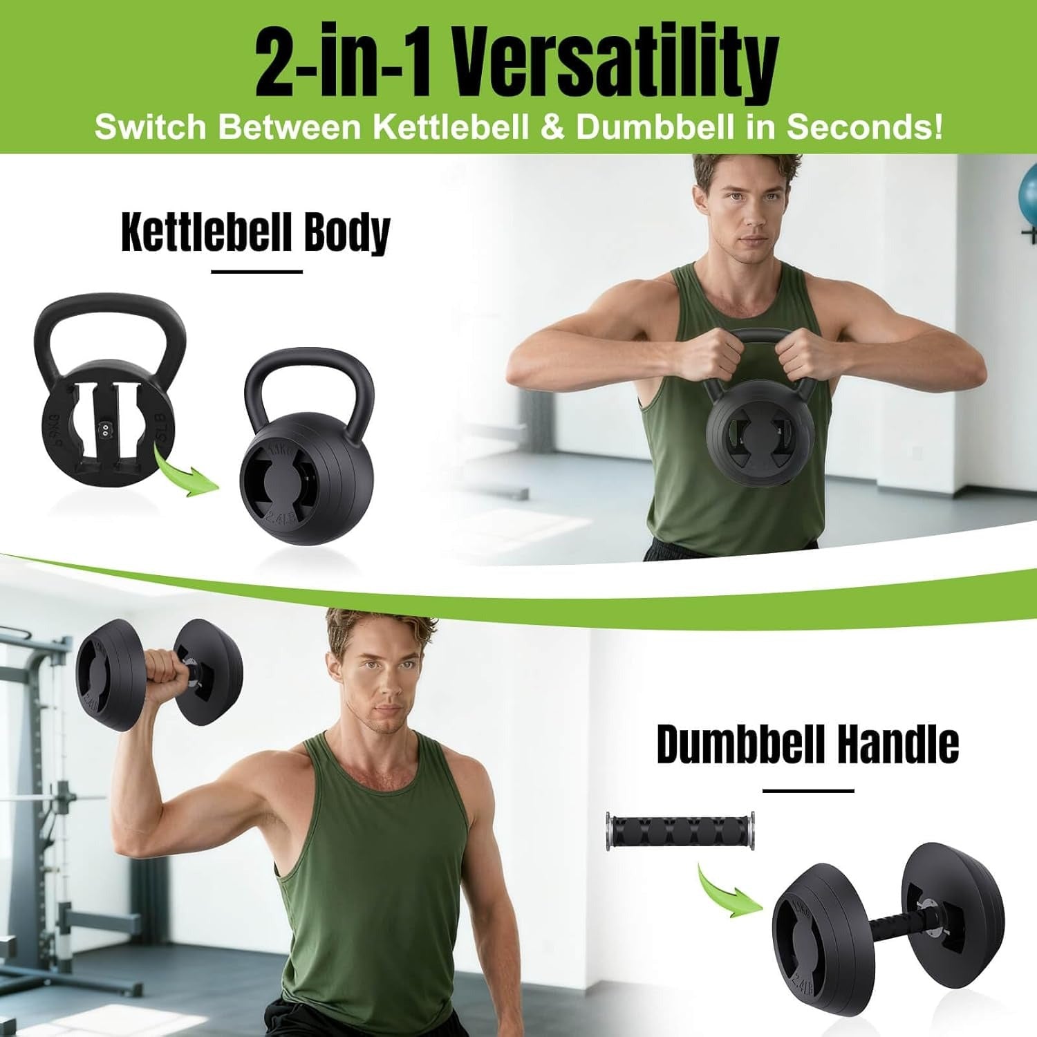 2-in-1 Adjustable Kettlebell and Dumbbell Set 15–45 lb