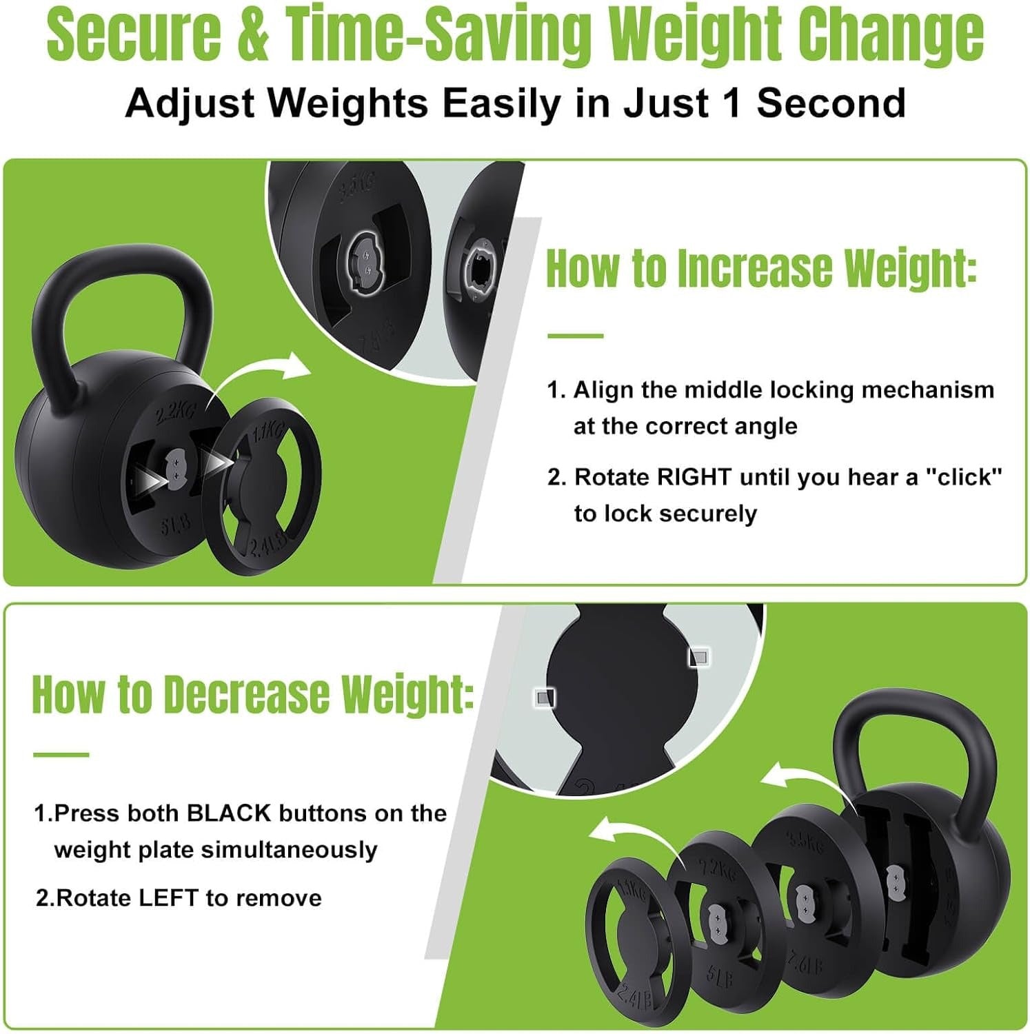2-in-1 Adjustable Kettlebell and Dumbbell Set 15–45 lb