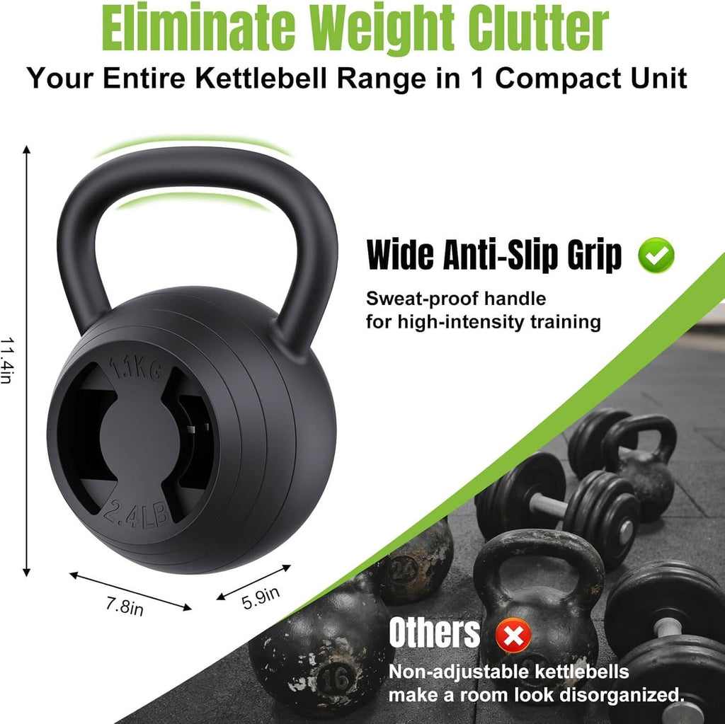 2-in-1 Adjustable Kettlebell and Dumbbell Set 15–45 lb